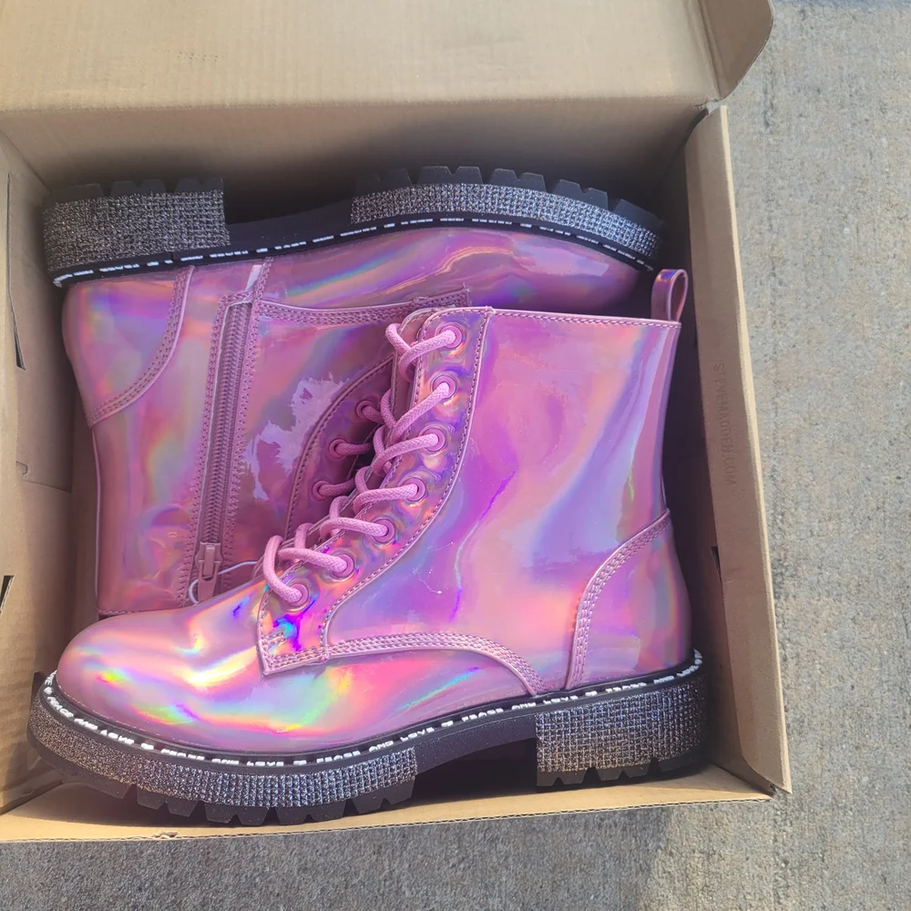 Steve Madden Girls Holographic Pink Boots - Picture 7 of 10